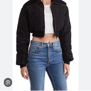 NWT - Edolie- SUPER CROP QUILTED PUFFER JACKET, BLACK, GOLD ZIPPER, size XS